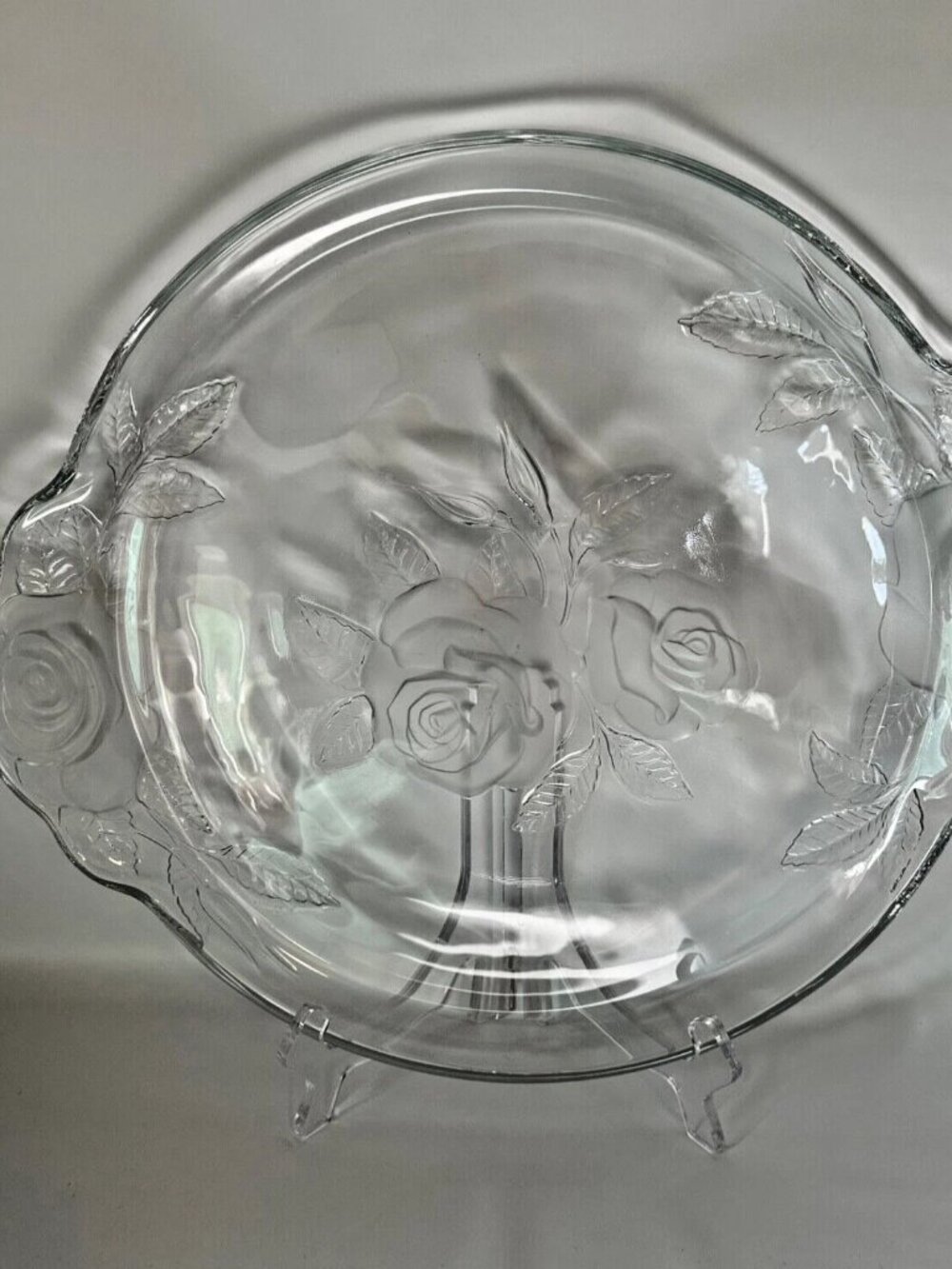 Decorative Glass Platter With Embossed Frosted Roses Pattern - Picture 2 of 6